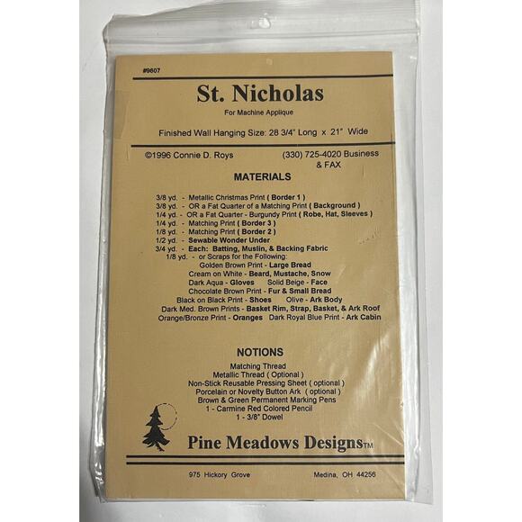 NEW Pine Meadows Design ST NICHOLAS Christmas Wall Hanging Pattern Kit - Picture 2 of 2
